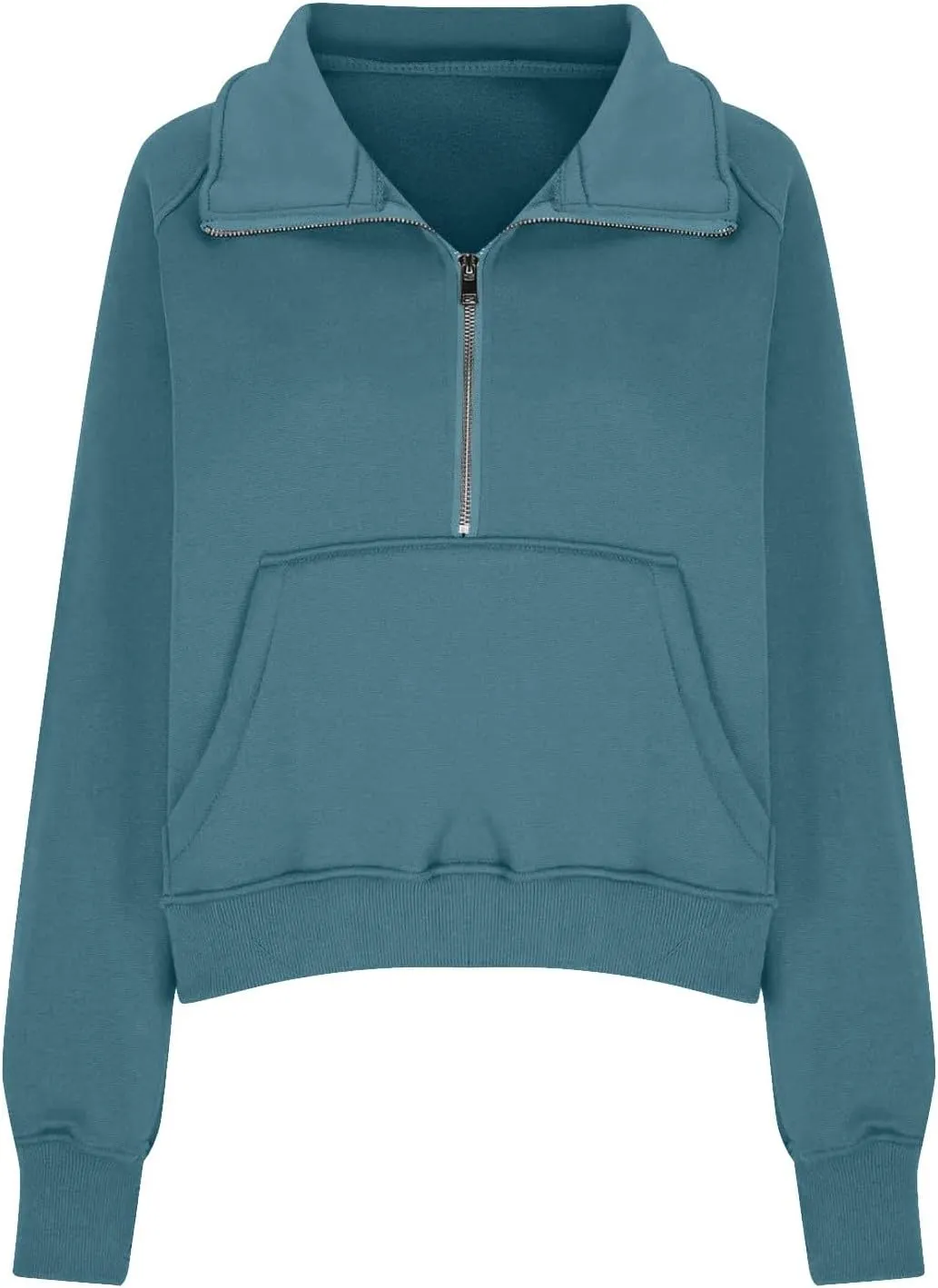 Half Zip Sweatshirt Women Fleece Thumb Hole Cropped Sweatshirts Stand Collared Loose Fit Plain Zip Up Pullover Tops