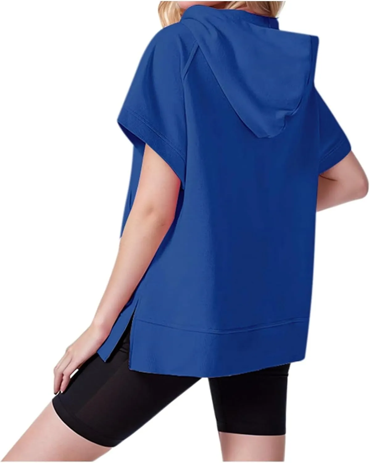 Half Zip Sweatshirt Women Oversized Short Sleeve Hoodies Casual Pullover Tops Loose Fit Summer Shirts with Pockets