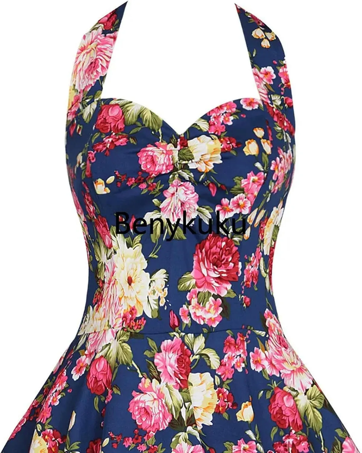 Halter Party Dress Retro Floral Print 50s 60s Pin Up Rockabilly Dress Cotton Plus Size Women Clothing