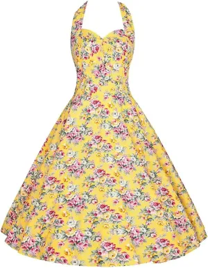 Halter Party Dress Retro Floral Print 50s 60s Pin Up Rockabilly Dress Cotton Plus Size Women Clothing