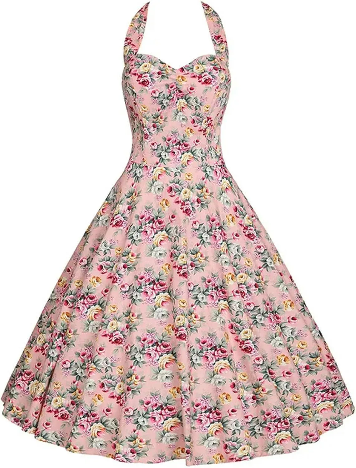 Halter Party Dress Retro Floral Print 50s 60s Pin Up Rockabilly Dress Cotton Plus Size Women Clothing