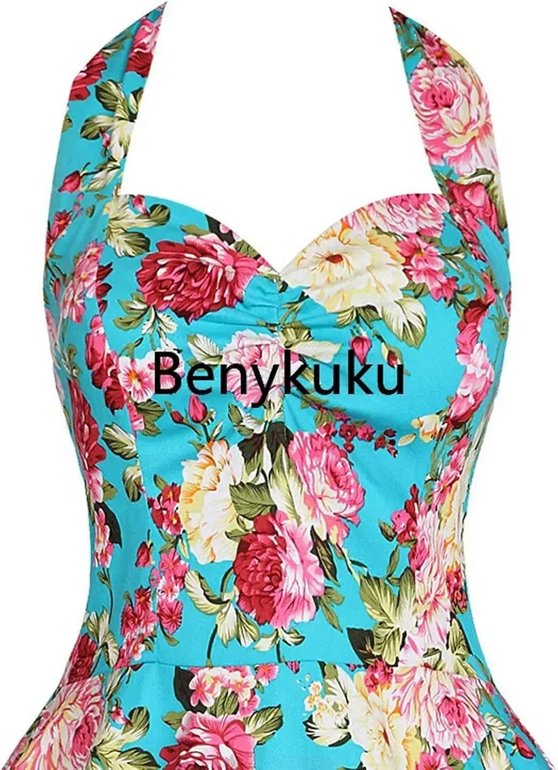 Halter Party Dress Retro Floral Print 50s 60s Pin Up Rockabilly Dress Cotton Plus Size Women Clothing