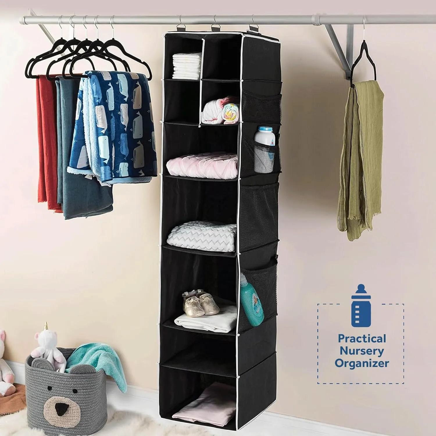 Hanging Closet Organizer 9 Shelf with 5 Drawers