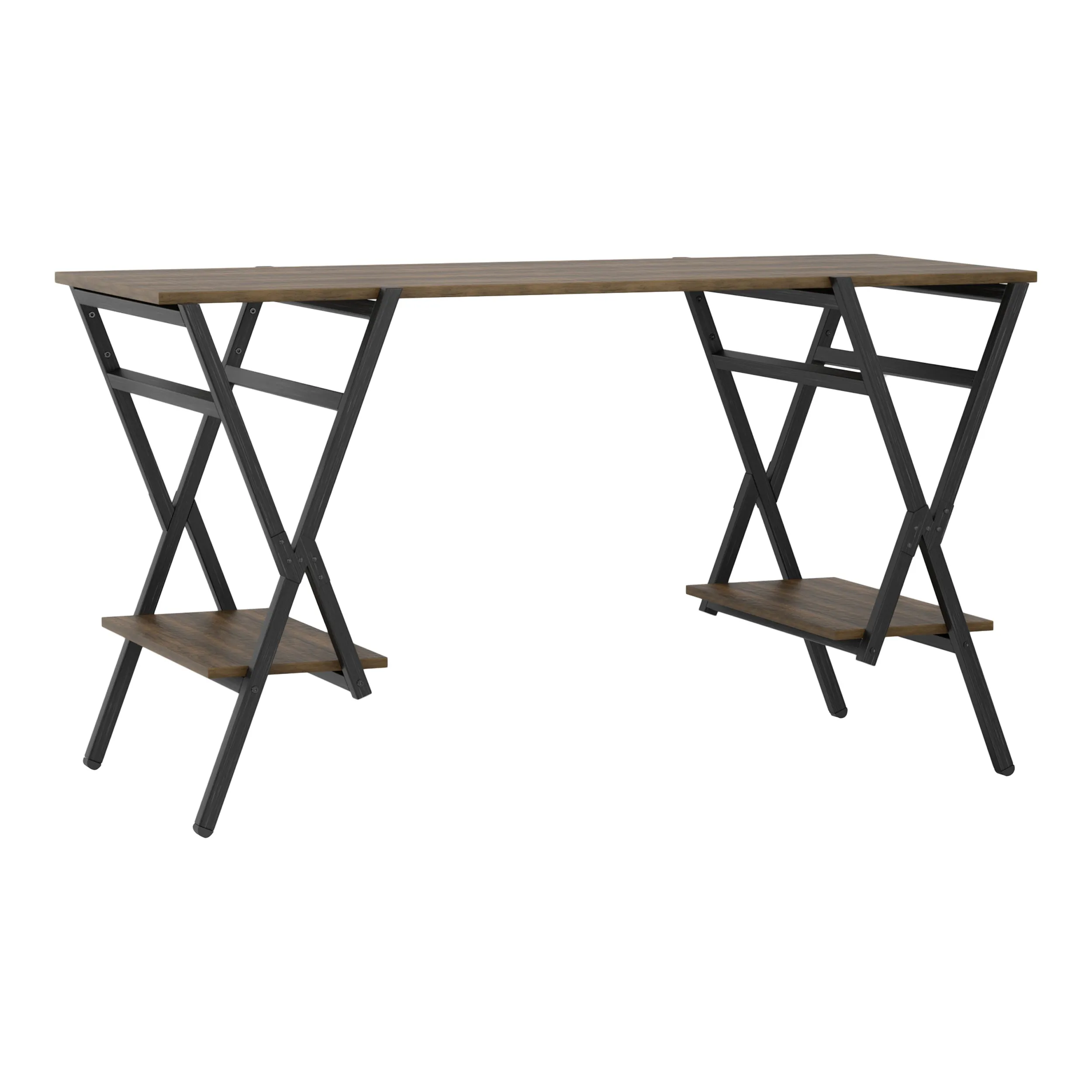 Harvey Rustic Oak Computer Desk & Gunmetal File Pedestal Office Set