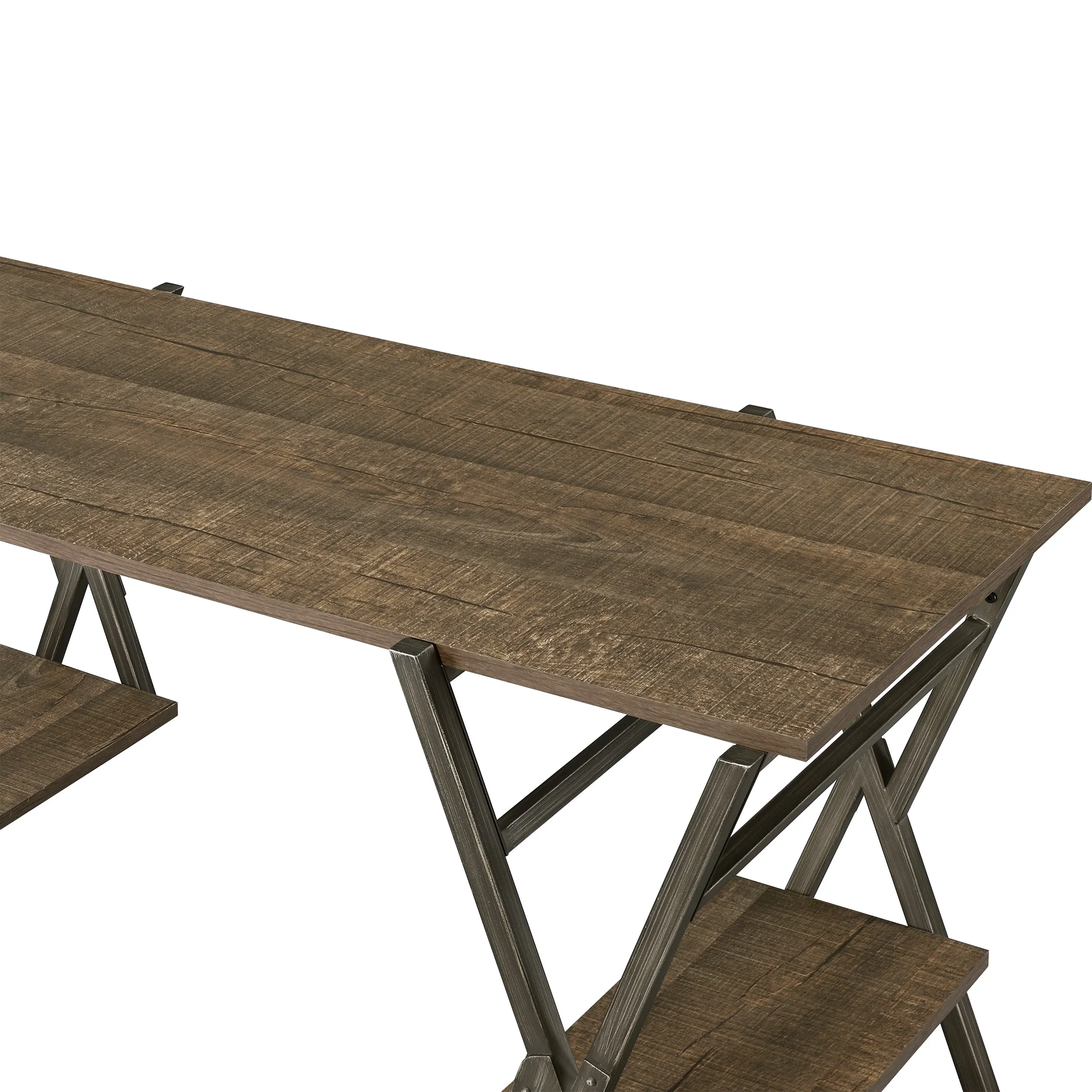 Harvey Rustic Oak Computer Desk & Gunmetal File Pedestal Office Set