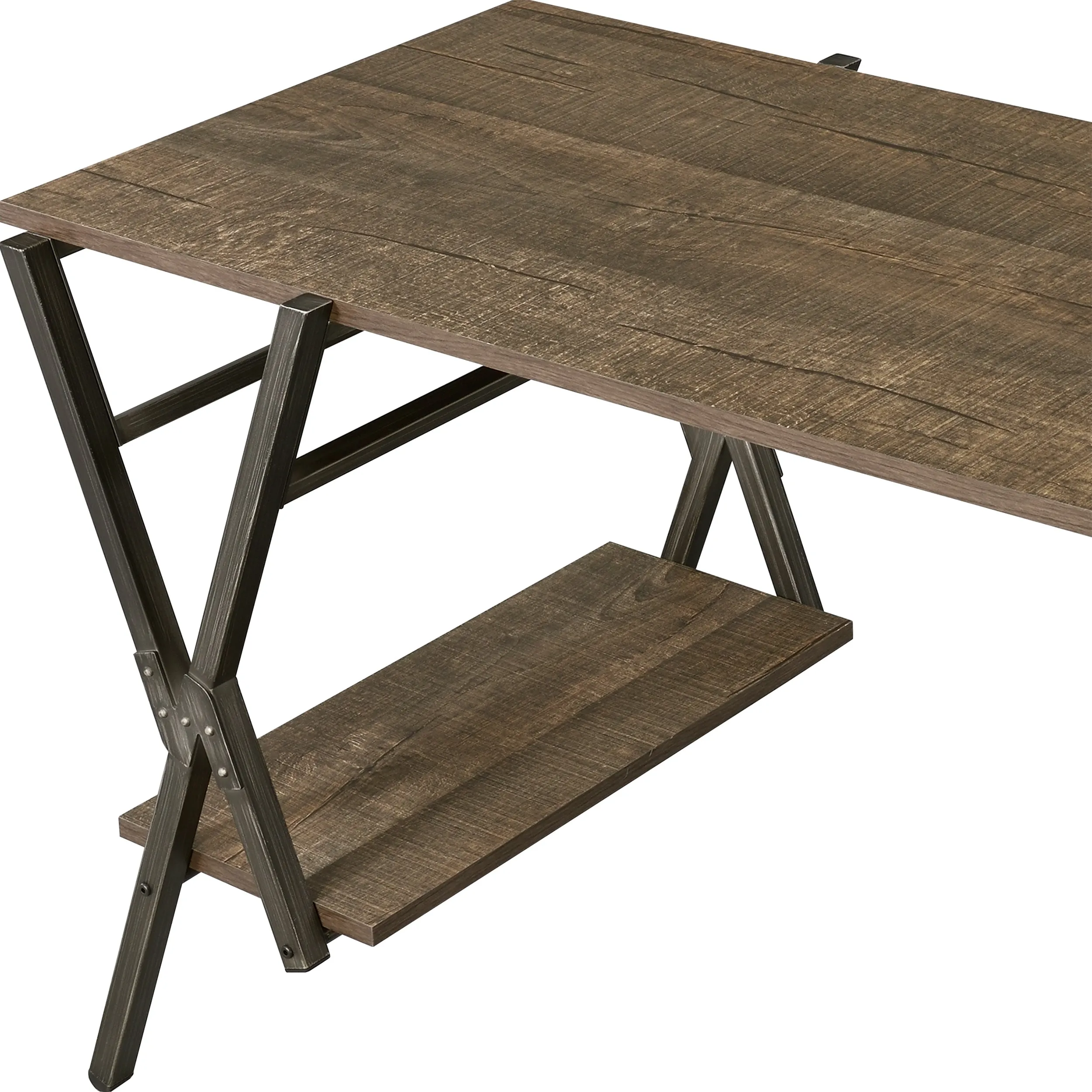 Harvey Rustic Oak Computer Desk & Gunmetal File Pedestal Office Set