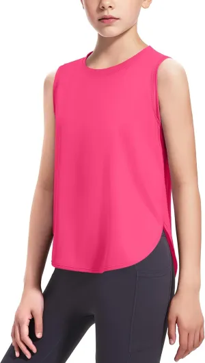 HASMES Girls Tank Tops Quick Dry Athletic Top Cute Sleeveless Shirts Dance Yoga Workout Tops