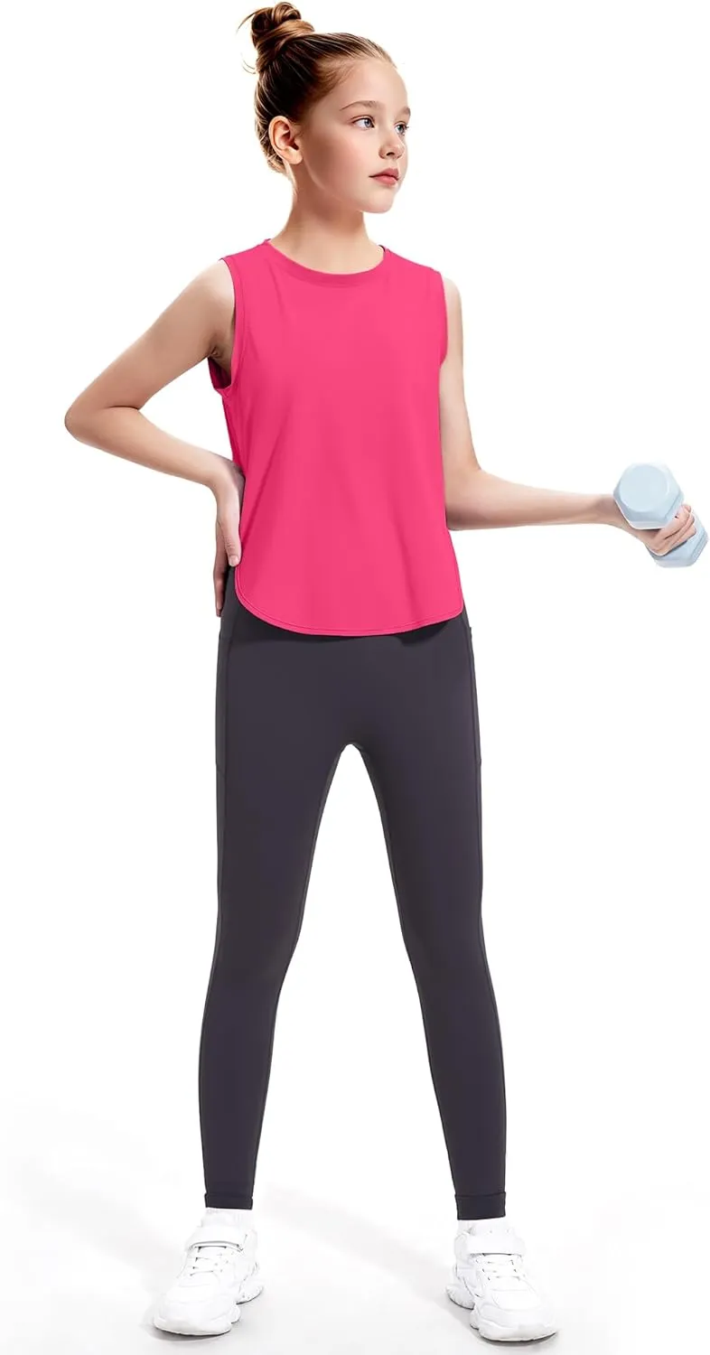HASMES Girls Tank Tops Quick Dry Athletic Top Cute Sleeveless Shirts Dance Yoga Workout Tops