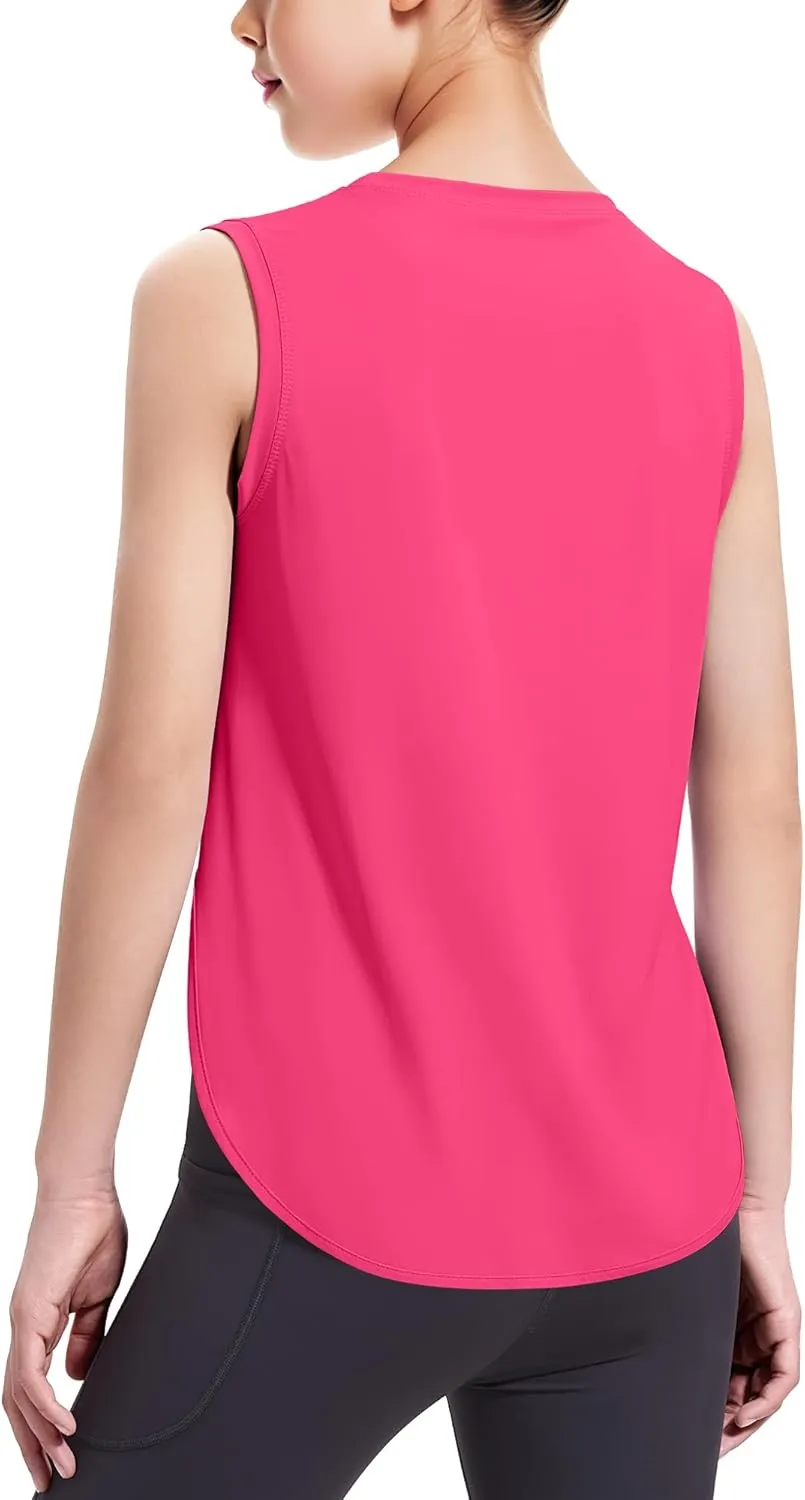 HASMES Girls Tank Tops Quick Dry Athletic Top Cute Sleeveless Shirts Dance Yoga Workout Tops