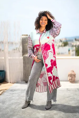 Heart Stitching Light Blue & Berry Shirt Dress By Miss Goodlife