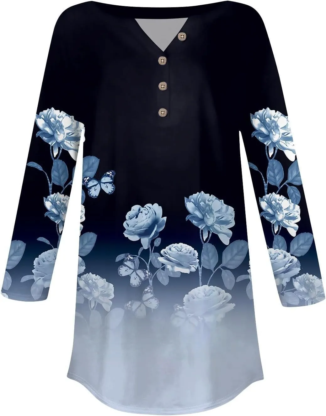 Henley Summer Shirts 3/4 Length Sleeve Womens Tops Vintage Print Casual Trendy Loose Fit 2025 Tunic Blouses