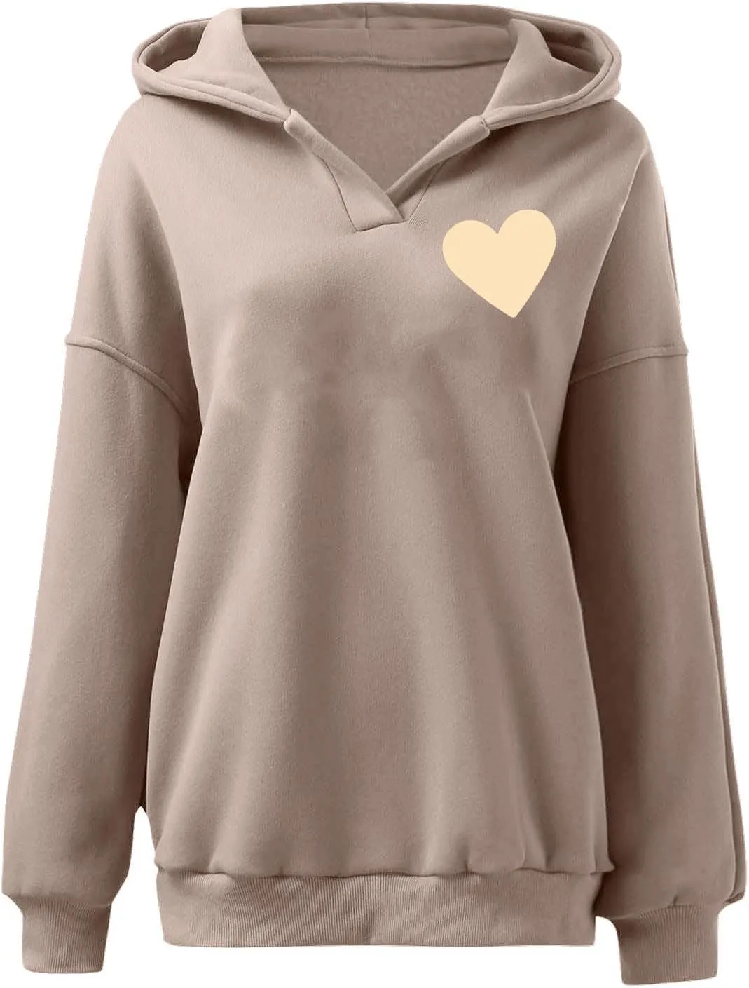 HGps8w Oversized Hoodies for Women Cute Heart Print Tops Loose Pullover Casual Long Sleeve Drop Shoulder Hooded Sweatshirt