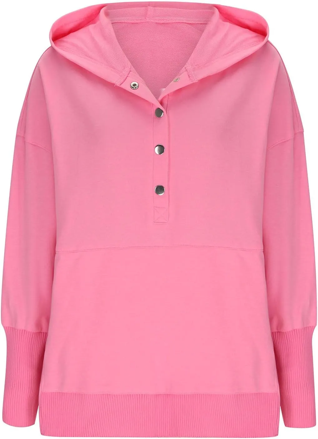 HGps8w Women's Half Button Oversized Hoodies, Casual Long Sleeve Loose Pullover Hooded Sweatshirt Trendy Tunic Blouses
