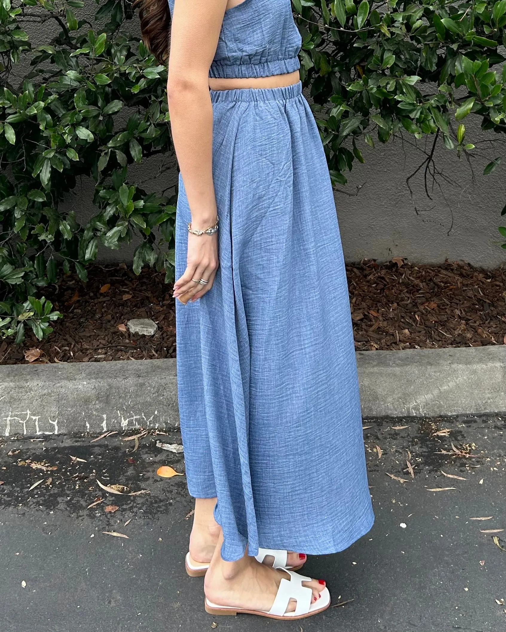 High Waisted Midi Skirt with Pockets - Denim