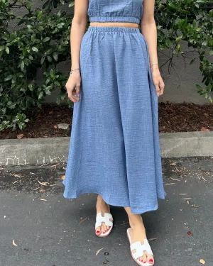 High Waisted Midi Skirt with Pockets - Denim