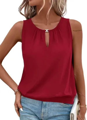 Hilinker Womens V Neck Ombre Tank Top Summer Casual Basic Loose Sleeveless T Shirt