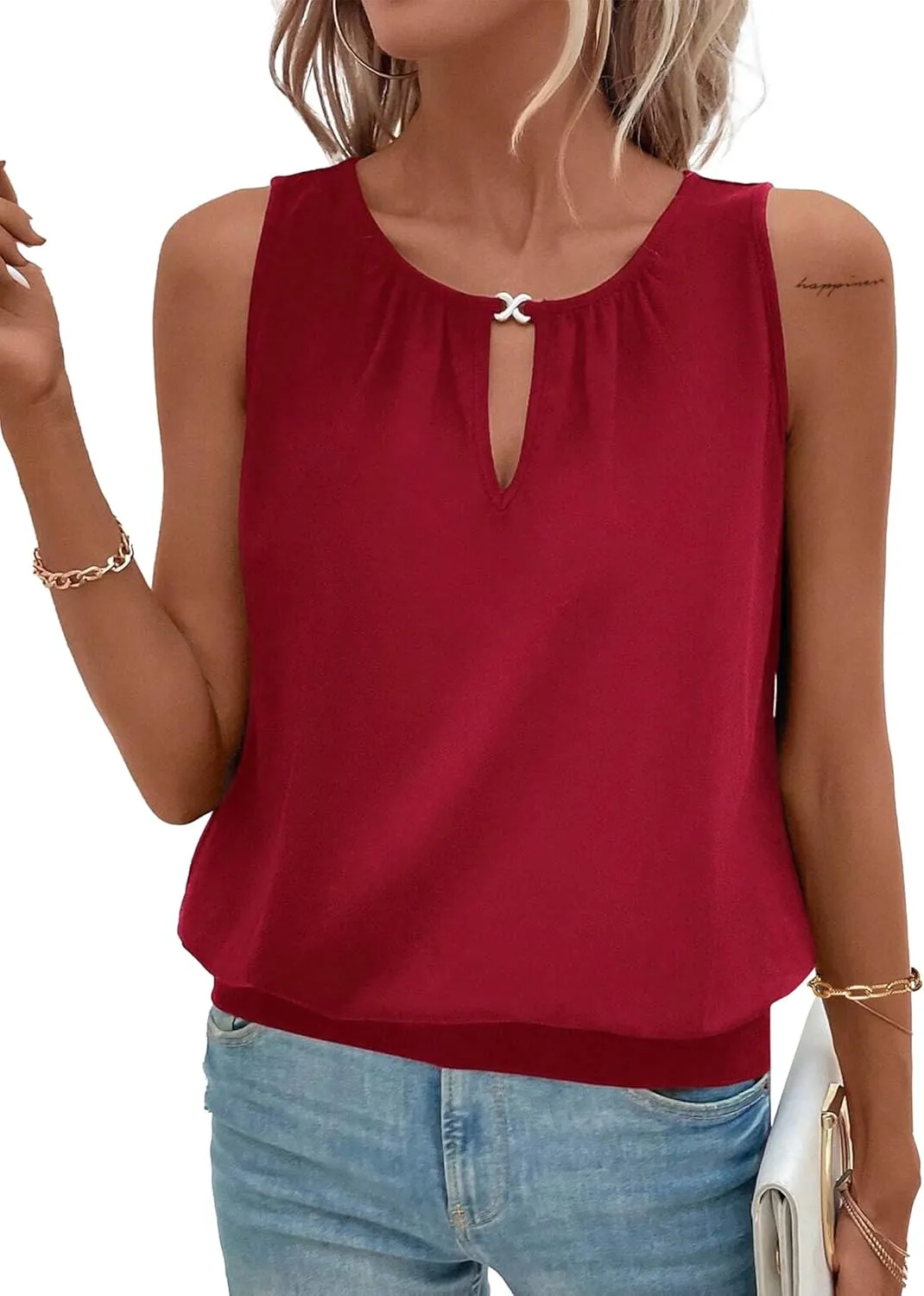 Hilinker Womens V Neck Ombre Tank Top Summer Casual Basic Loose Sleeveless T Shirt