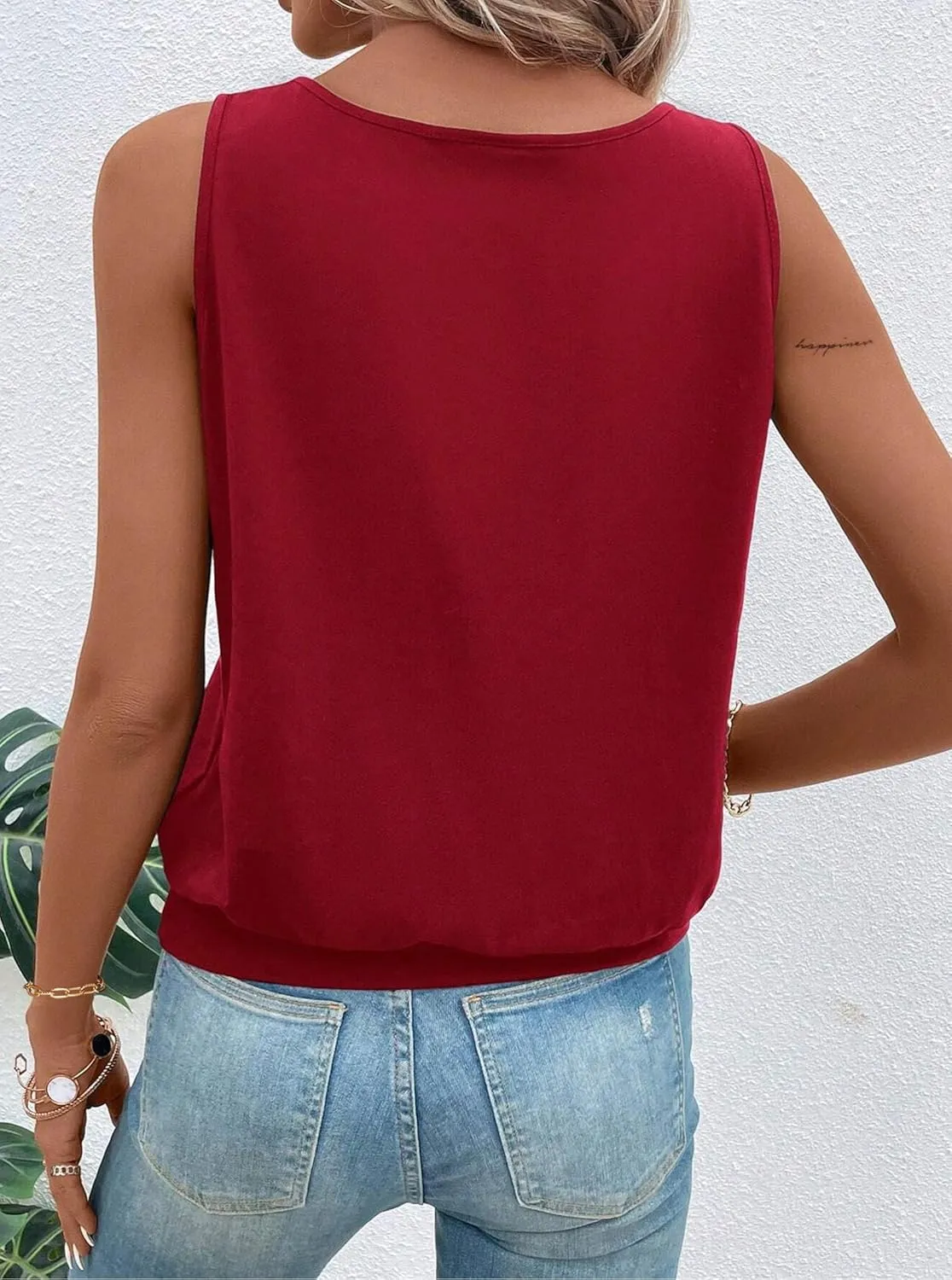 Hilinker Womens V Neck Ombre Tank Top Summer Casual Basic Loose Sleeveless T Shirt