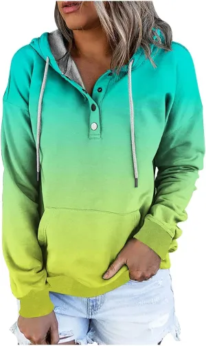 hlysgo Womens Fall Fashion 2024 Hoodies Casual Oversized Sweatshirt Long Sleeve 1/4 Button Up Pullover Gradient Hoodie