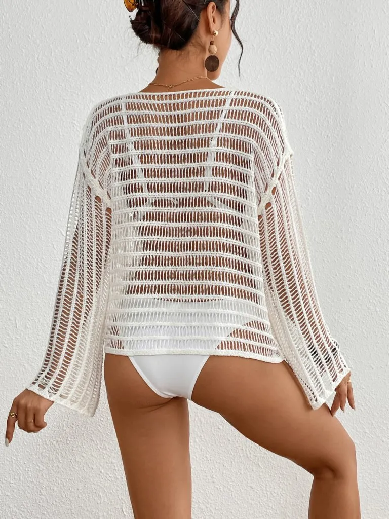 Hollow Crochet White Bikini Cover Up