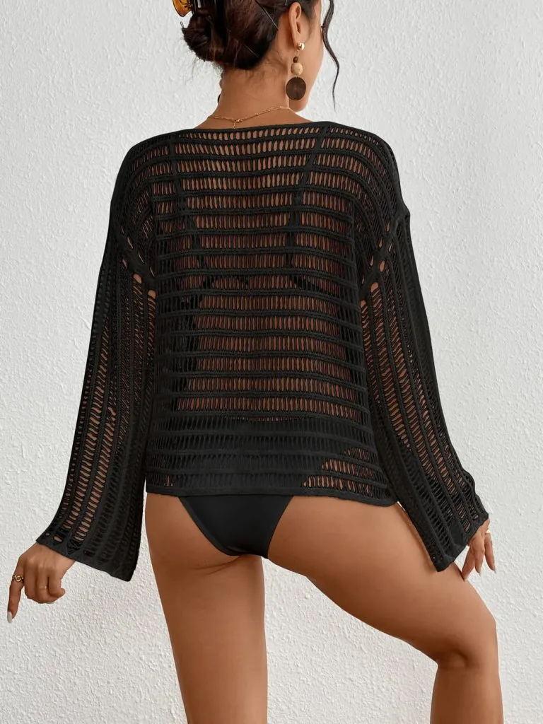 Hollow Crochet White Bikini Cover Up