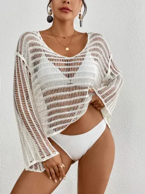 Hollow Crochet White Bikini Cover Up