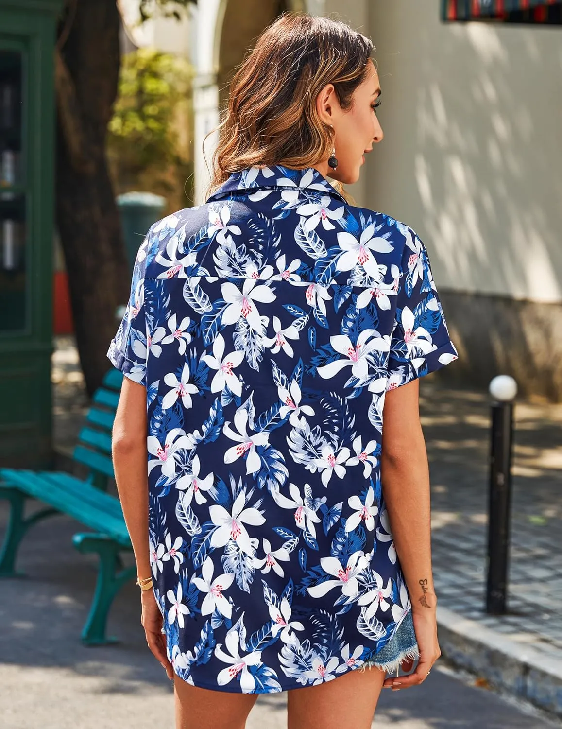 HOTOUCH Hawaiian Shirts for Women Summer Cool Hawaii Floral Tropic Print Blouses Beach Short Sleeve Button Up Tops