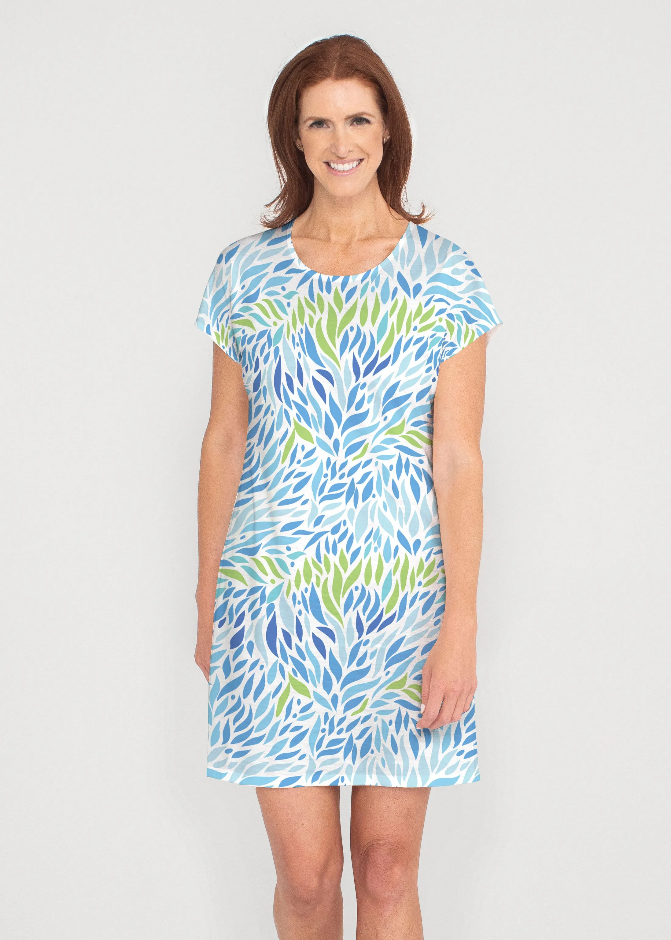 Hotsy Totsy Blue (8143) ~ French Terry Short Sleeve Crew Dress