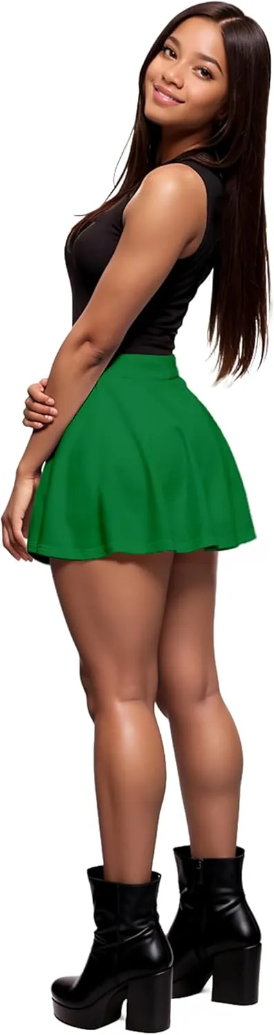 Hybrid & Company Womens Stretch Super Short Flared Casual Nylon Ponte Mini Skate Skirt