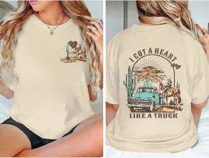 I Got A Heart Like A Truck T Shirt Women Country Music Shirts Nashville Concert Western Cowgirl Vintage Graphic Tee