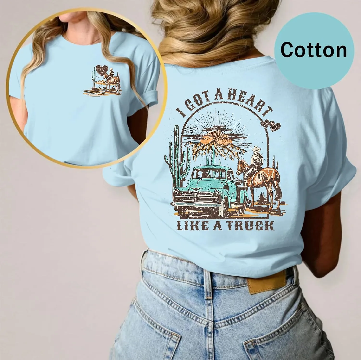 I Got A Heart Like A Truck T Shirt Women Country Music Shirts Nashville Concert Western Cowgirl Vintage Graphic Tee