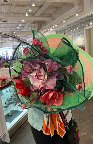 Intrigue Green Hat with Peach Stripe