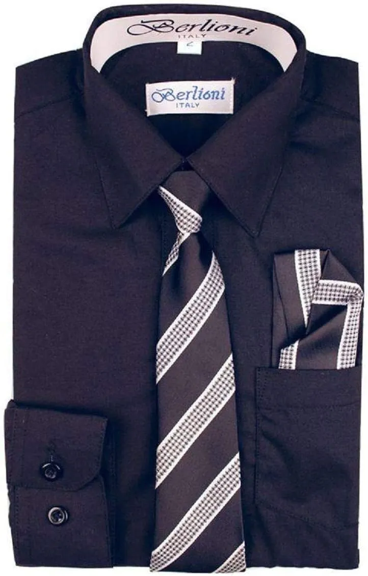 Italy Toddlers Kids Boys Long Sleeve Dress Shirt Set with Tie & Hanky