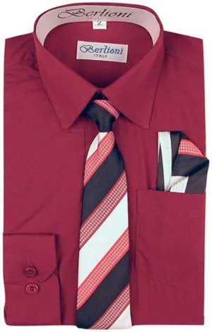 Italy Toddlers Kids Boys Long Sleeve Dress Shirt Set with Tie & Hanky