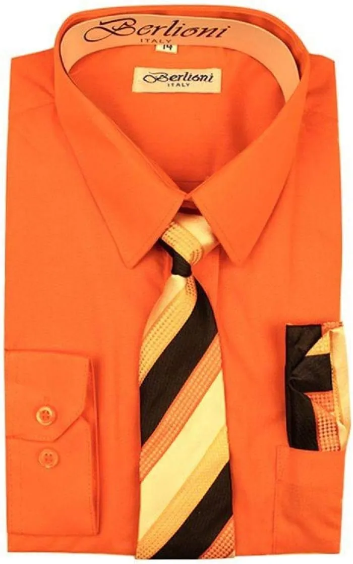 Italy Toddlers Kids Boys Long Sleeve Dress Shirt Set with Tie & Hanky