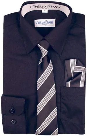 Italy Toddlers Kids Boys Long Sleeve Dress Shirt Set with Tie & Hanky