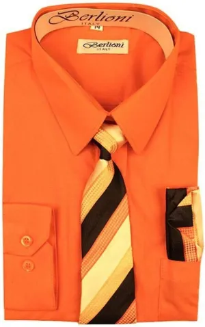 Italy Toddlers Kids Boys Long Sleeve Dress Shirt Set with Tie & Hanky