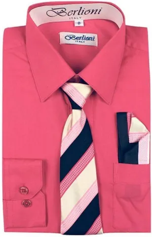 Italy Toddlers Kids Boys Long Sleeve Dress Shirt Set with Tie & Hanky