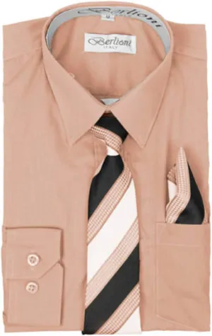 Italy Toddlers Kids Boys Long Sleeve Dress Shirt Set with Tie & Hanky