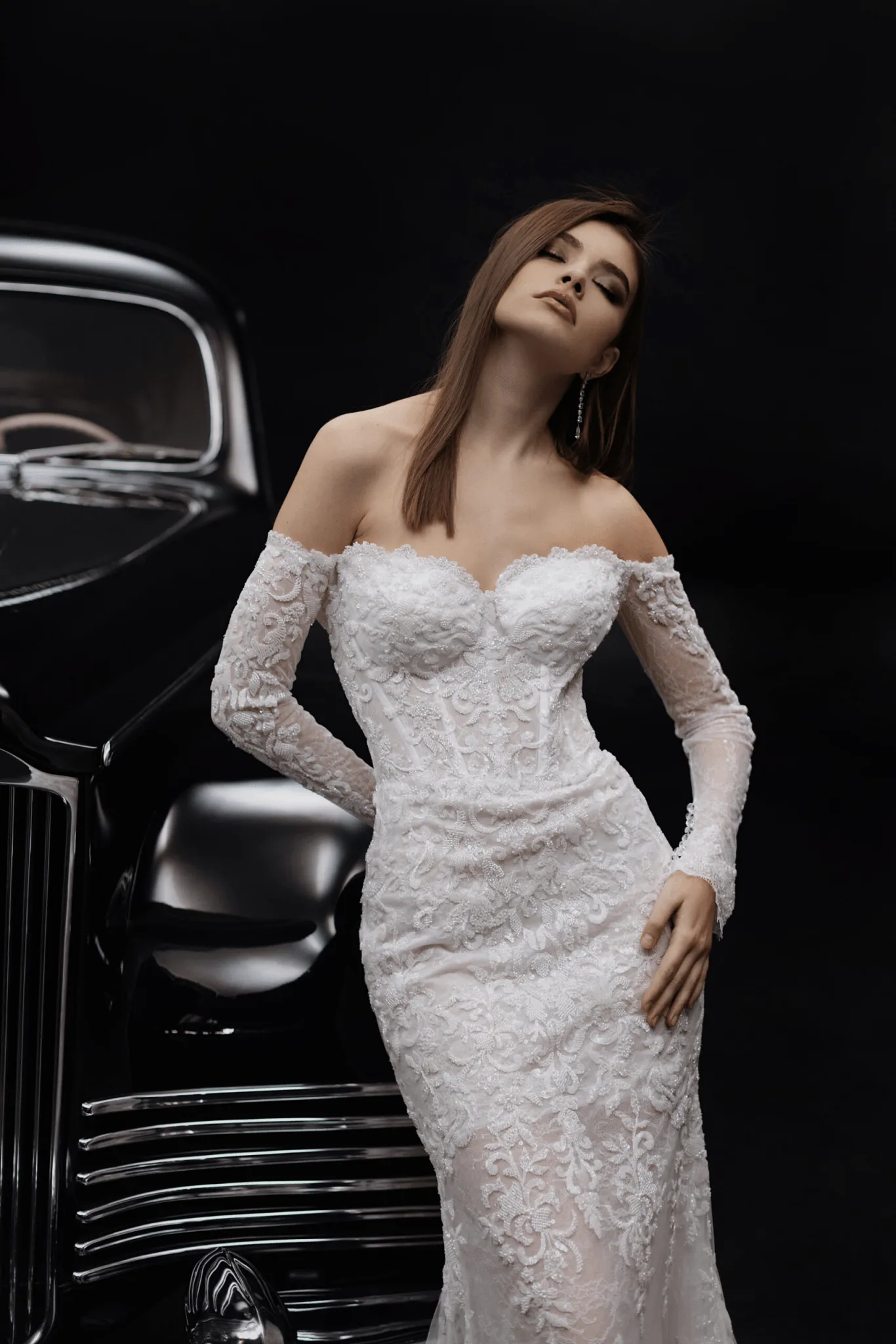 Ivory Off Shoulder Wedding Dress with Lace - Tulle Mermaid Wedding Gown - Corset Bridal Dress Plus Size - STACY