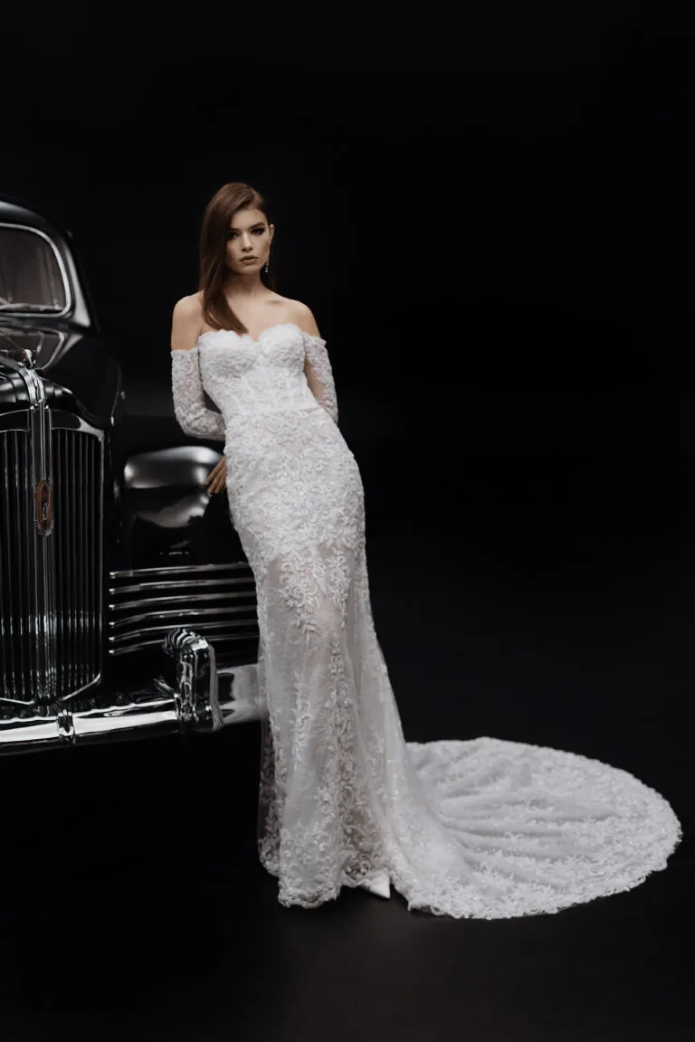 Ivory Off Shoulder Wedding Dress with Lace - Tulle Mermaid Wedding Gown - Corset Bridal Dress Plus Size - STACY