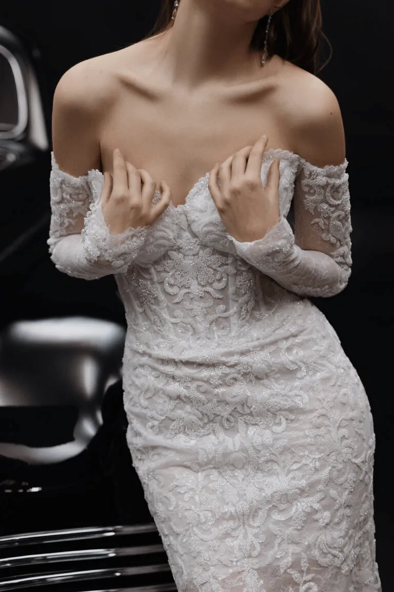 Ivory Off Shoulder Wedding Dress with Lace - Tulle Mermaid Wedding Gown - Corset Bridal Dress Plus Size - STACY