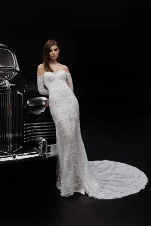 Ivory Off Shoulder Wedding Dress with Lace - Tulle Mermaid Wedding Gown - Corset Bridal Dress Plus Size - STACY