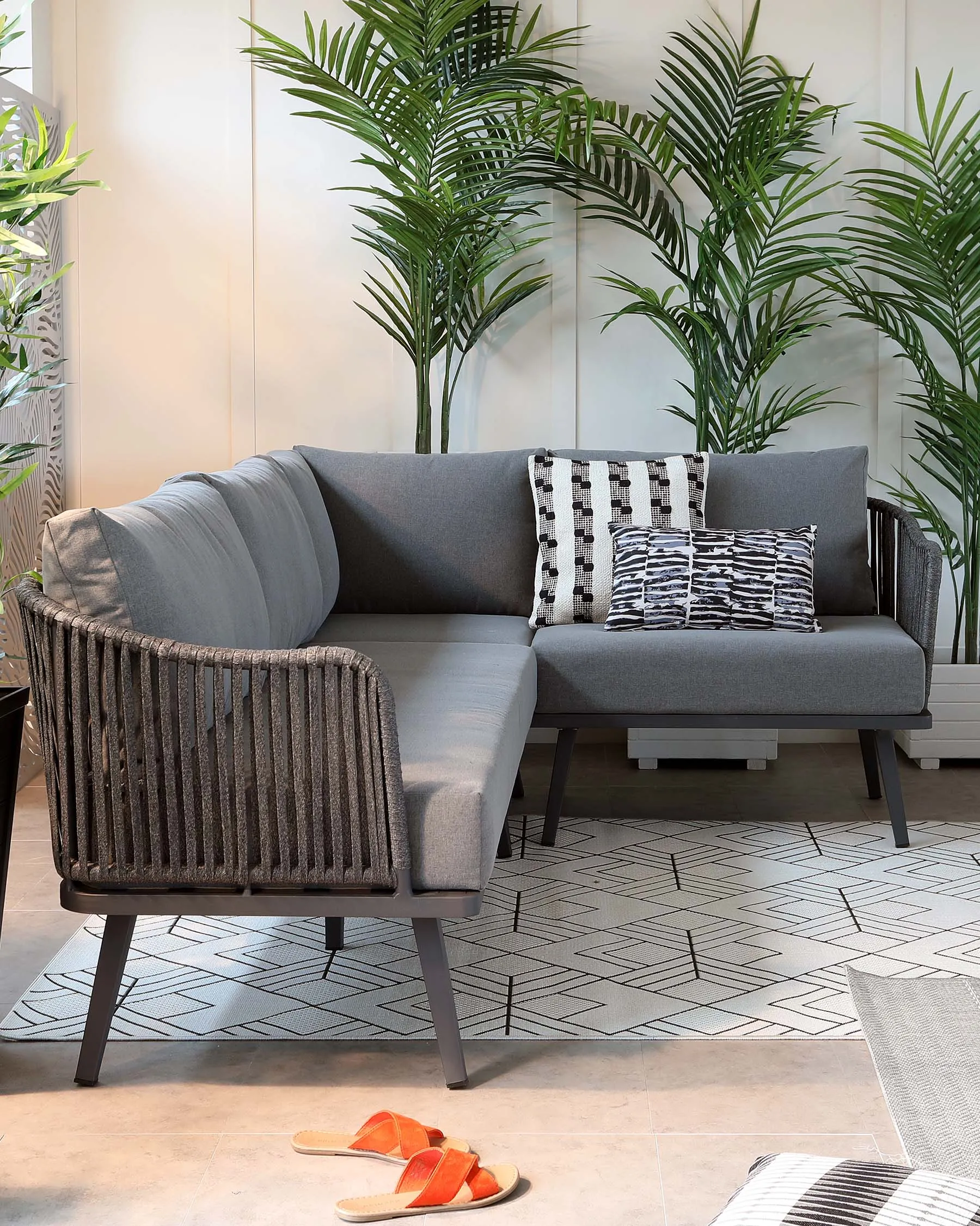 Ivy Dark Grey Right Hand 4 Seater Garden Corner Bench