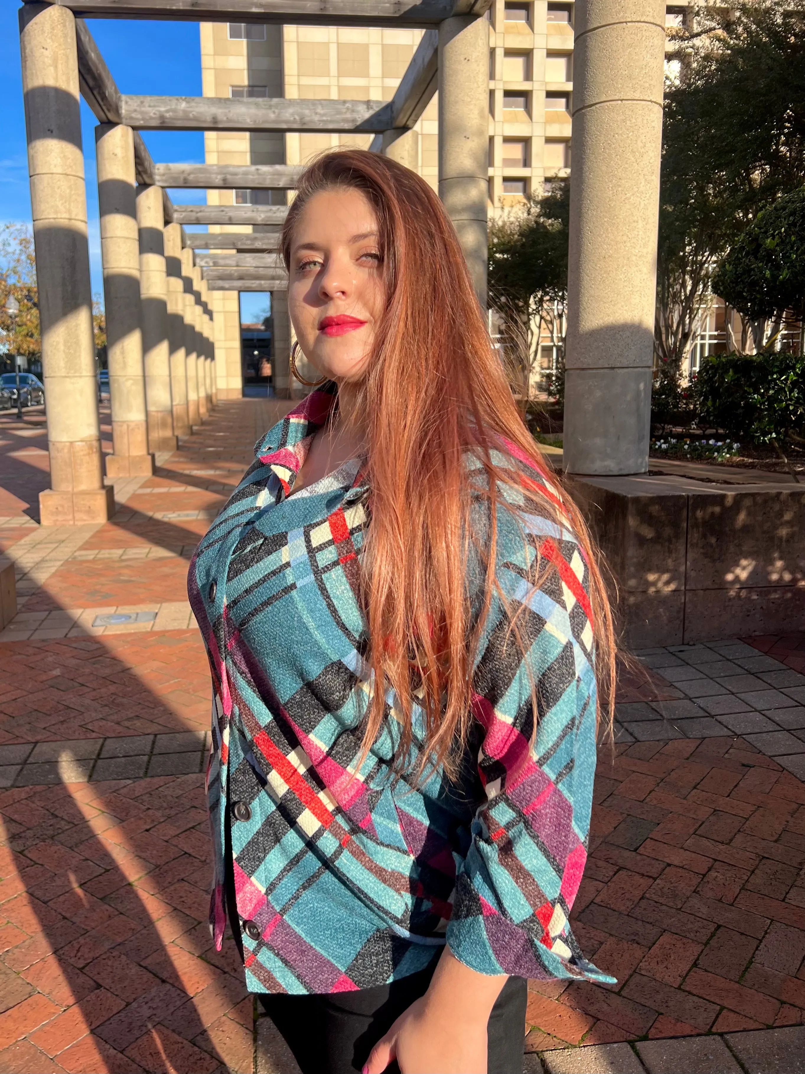 Jacquard Plaid Shacket With Pockets