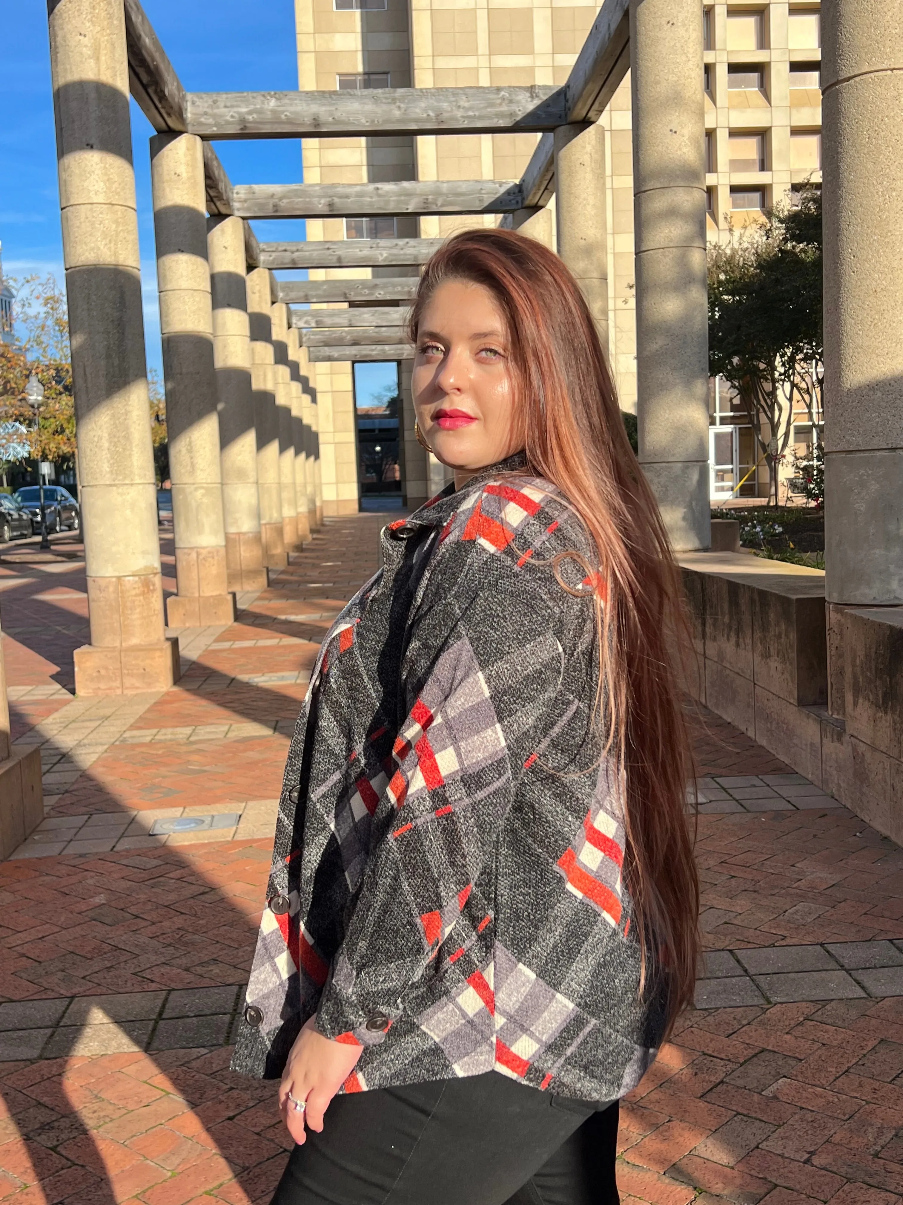 Jacquard Plaid Shacket With Pockets