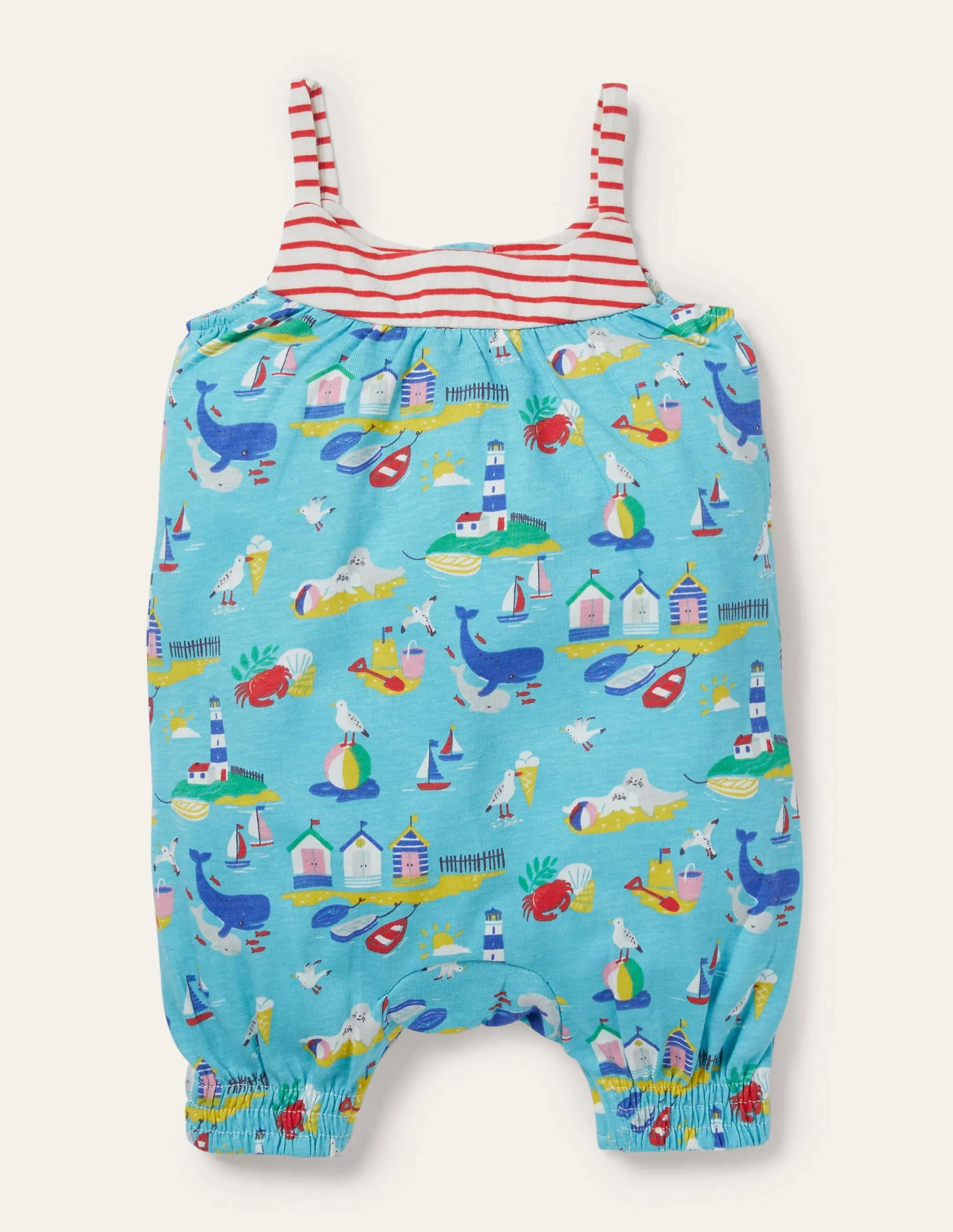 Jersey Strappy Romper-Aqua Coastal Scene