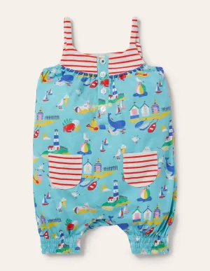 Jersey Strappy Romper-Aqua Coastal Scene