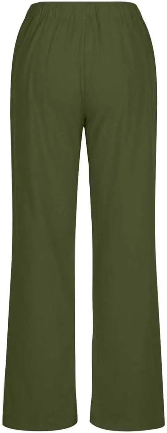 JiXiang Women Linen Pants Summer Wide Leg Casual Loose Drawstring High Waist Palazzo Pants Trousers with Pockets