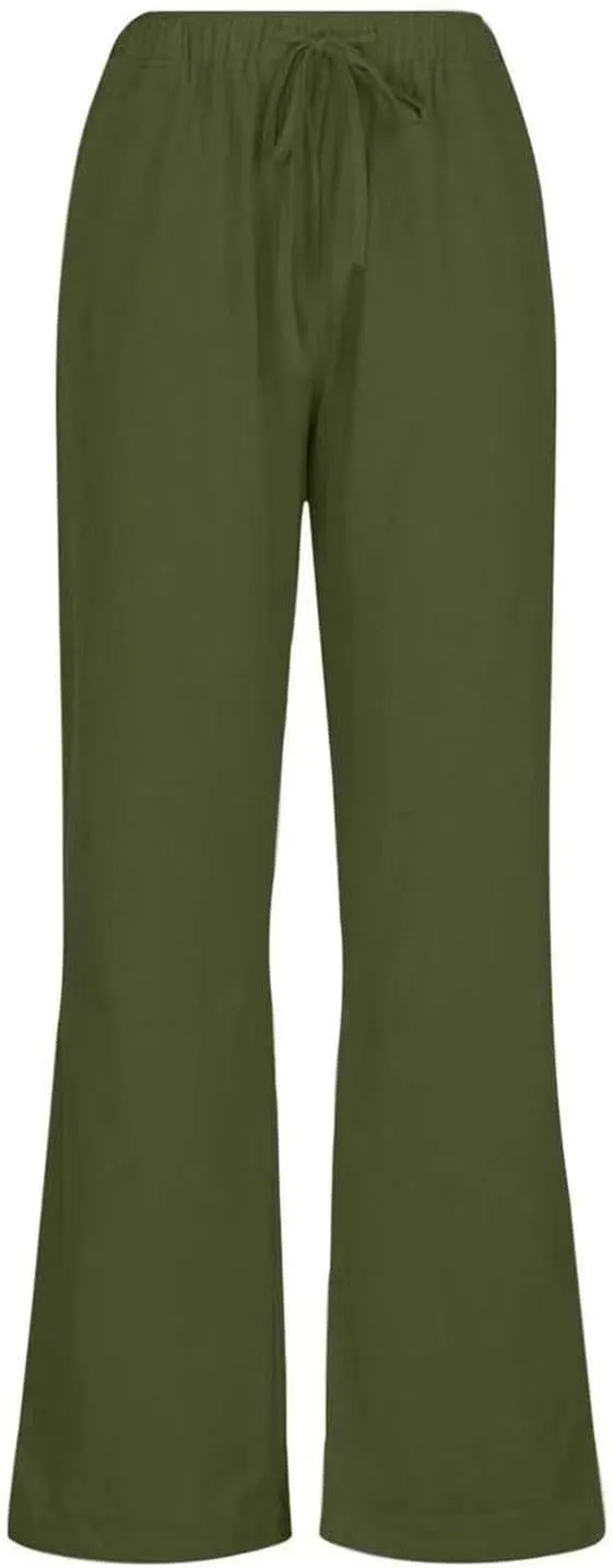 JiXiang Women Linen Pants Summer Wide Leg Casual Loose Drawstring High Waist Palazzo Pants Trousers with Pockets